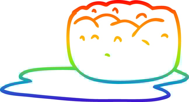 rainbow gradient line drawing cartoon yorkshire pudding and gravy vector
