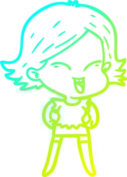 cold gradient line drawing happy cartoon girl vector