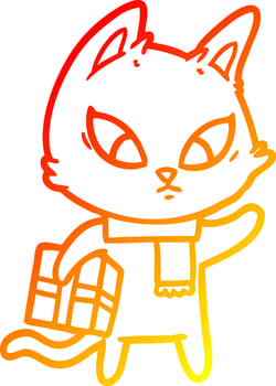 warm gradient line drawing confused cartoon cat vector