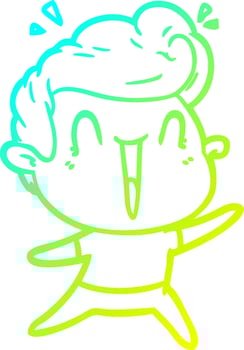 cold gradient line drawing cartoon excited man vector