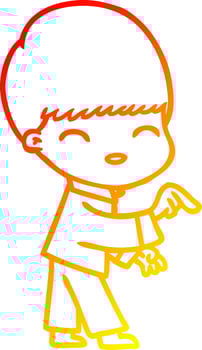 warm gradient line drawing happy cartoon boy vector