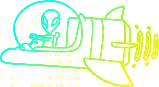 cold gradient line drawing cartoon alien spacecraft vector