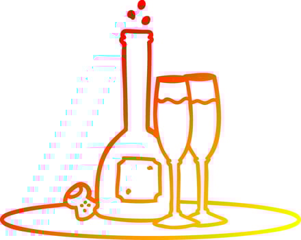 warm gradient line drawing cartoon champagne on tray vector