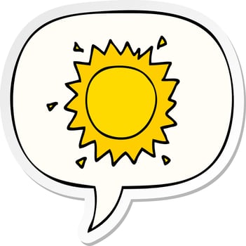 cartoon sun and speech bubble sticker vector