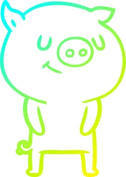 cold gradient line drawing happy cartoon pig vector