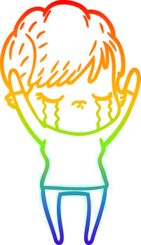 rainbow gradient line drawing cartoon woman crying vector
