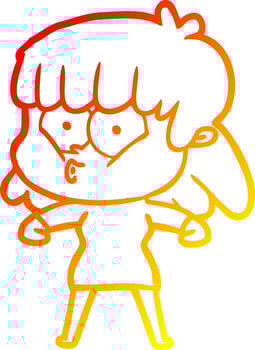 warm gradient line drawing cartoon whistling girl vector