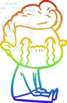 rainbow gradient line drawing cartoon man crying vector
