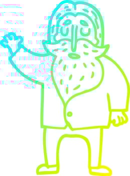 cold gradient line drawing cartoon old man waving vector
