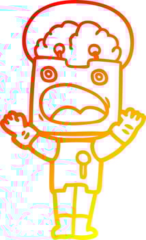 warm gradient line drawing cartoon robot vector