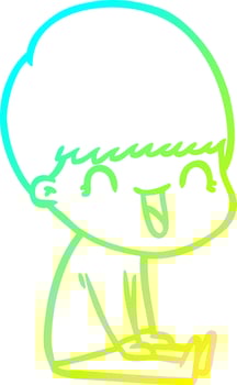 cold gradient line drawing happy cartoon boy vector