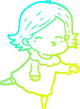 cold gradient line drawing cartoon woman vector