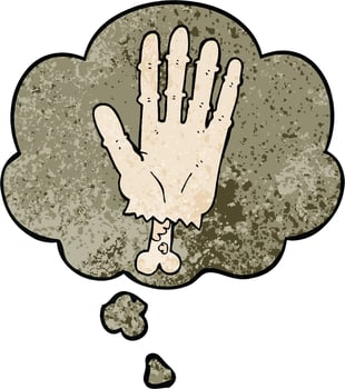 cartoon zombie hand and thought bubble in grunge texture pattern style vector