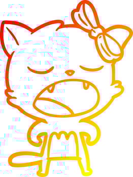 warm gradient line drawing cartoon cat meowing vector