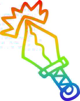 rainbow gradient line drawing cartoon small magical dagger vector