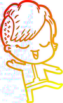 warm gradient line drawing happy cartoon girl vector