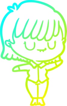 cold gradient line drawing cartoon woman vector
