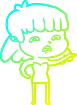 cold gradient line drawing cartoon worried woman vector