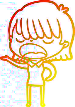 warm gradient line drawing cartoon woman talking loudly vector