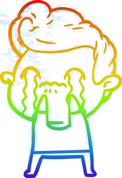 rainbow gradient line drawing cartoon man crying vector