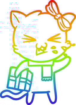 rainbow gradient line drawing cartoon cat vector