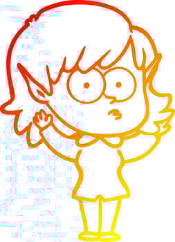 warm gradient line drawing cartoon elf girl staring vector