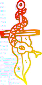 warm gradient line drawing cartoon tattoo dagger symbol vector