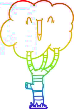 rainbow gradient line drawing cartoon laughing tree vector