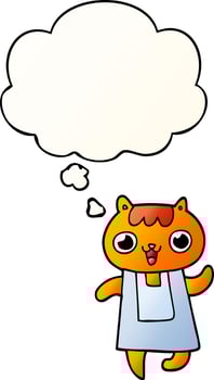 cartoon cat and thought bubble in smooth gradient style vector
