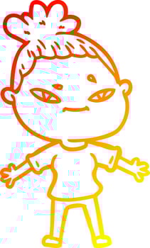 warm gradient line drawing cartoon woman vector