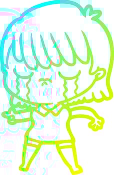 cold gradient line drawing cartoon woman crying vector