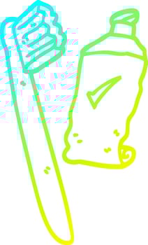 cold gradient line drawing cartoon tooth brush and paste vector