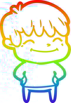 rainbow gradient line drawing happy cartoon boy vector