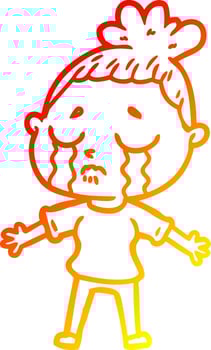 warm gradient line drawing cartoon crying woman vector