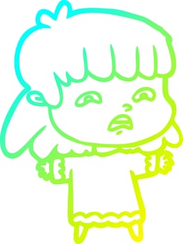 cold gradient line drawing cartoon worried woman vector