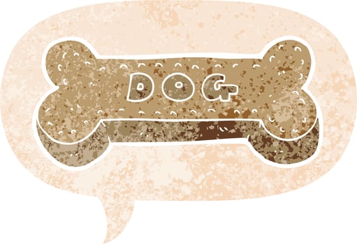 cartoon dog biscuit and speech bubble in retro textured style vector