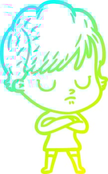 cold gradient line drawing cartoon woman vector