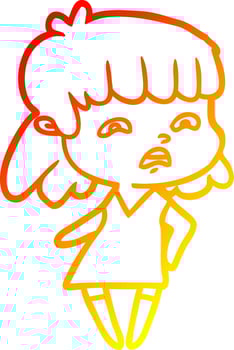 warm gradient line drawing cartoon worried woman vector
