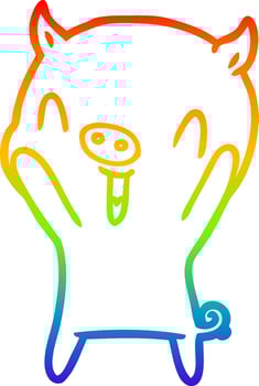 rainbow gradient line drawing happy cartoon pig vector
