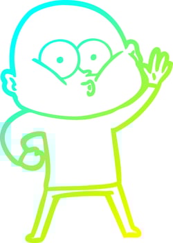 cold gradient line drawing cartoon bald man staring vector