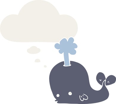 cartoon whale and thought bubble in retro style vector