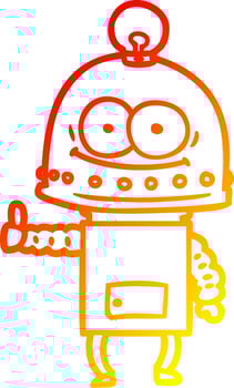 warm gradient line drawing happy carton robot with light bulb vector