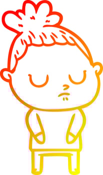 warm gradient line drawing cartoon calm woman vector