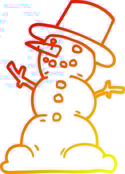 warm gradient line drawing cartoon snowman vector