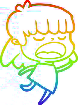 rainbow gradient line drawing cartoon woman talking loudly vector