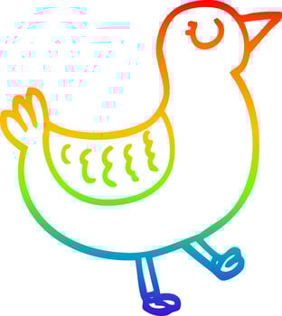 rainbow gradient line drawing cartoon bird vector