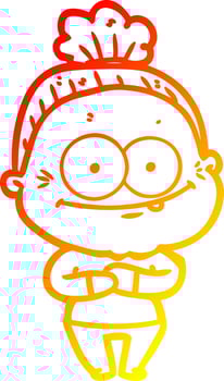 warm gradient line drawing cartoon happy old woman vector