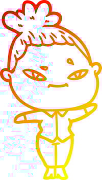 warm gradient line drawing cartoon woman vector
