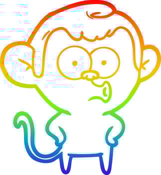 rainbow gradient line drawing cartoon surprised monkey vector