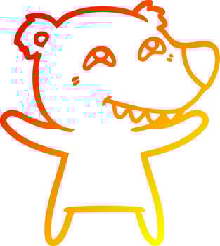 warm gradient line drawing cartoon bear showing teeth vector
